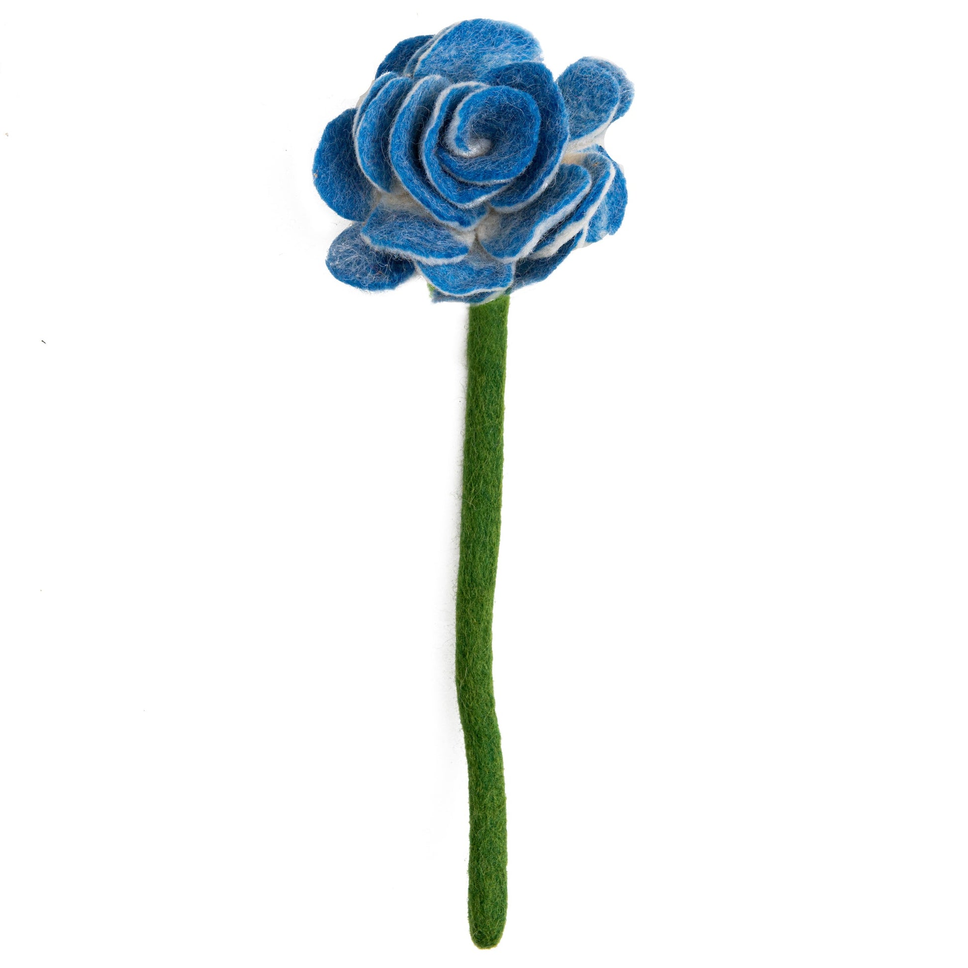 Top view of blue felt Ranunculus flower.