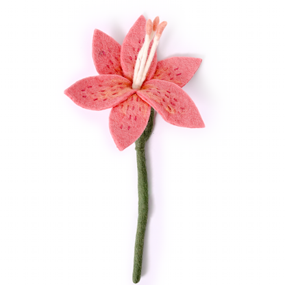 Bright pink felt Stargazer Lily flower.