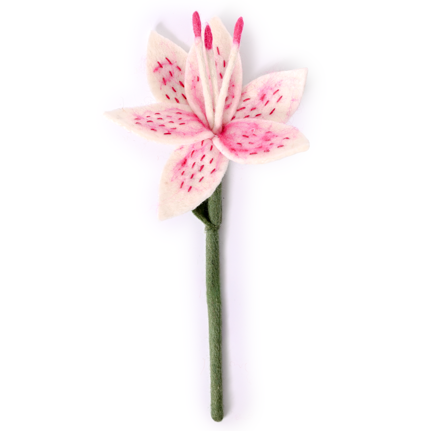 White with pink dots felt Stargazer Lily flower.