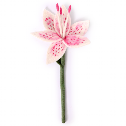 White with pink dots felt Stargazer Lily flower.