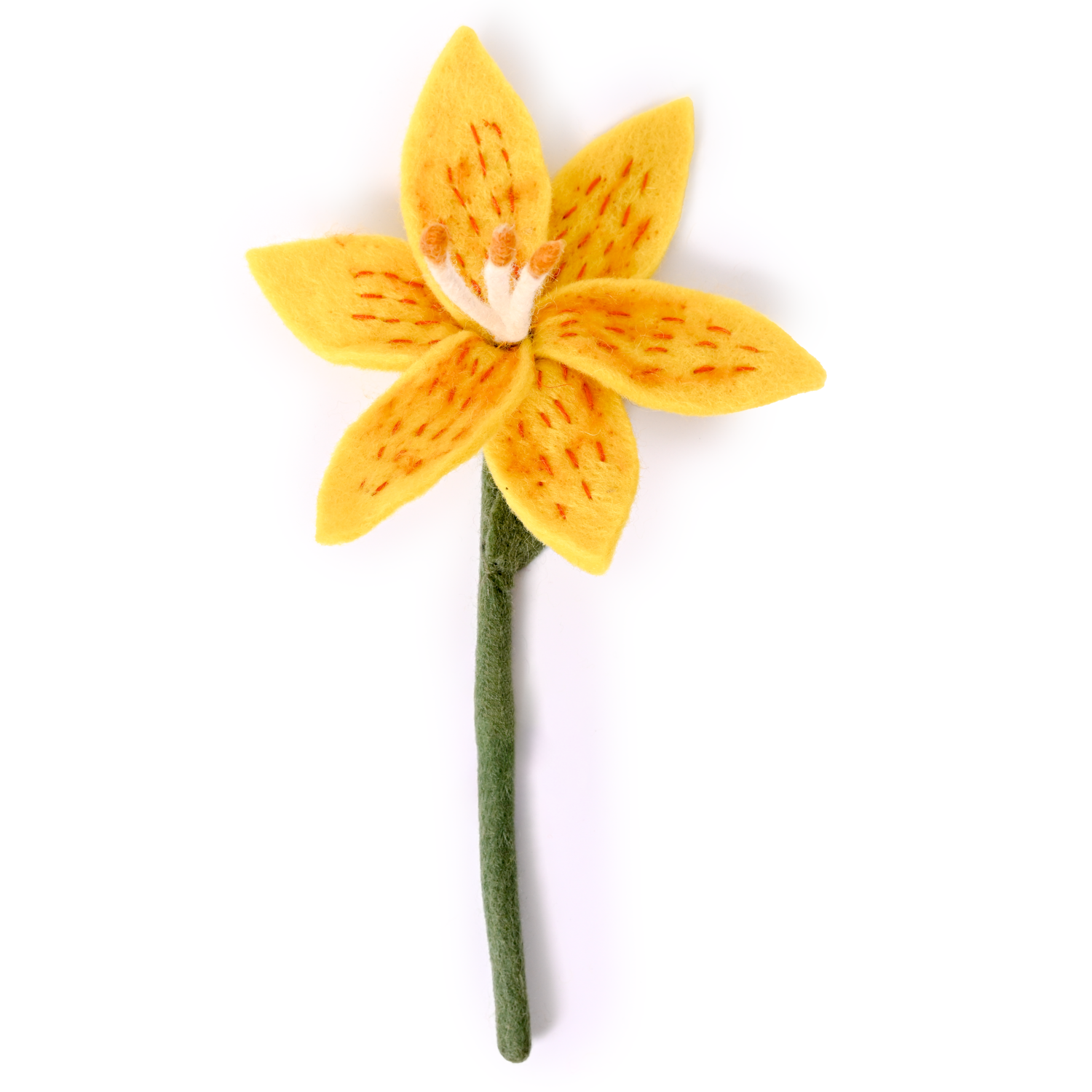 Yellow felt Stargazer Lily flower.
