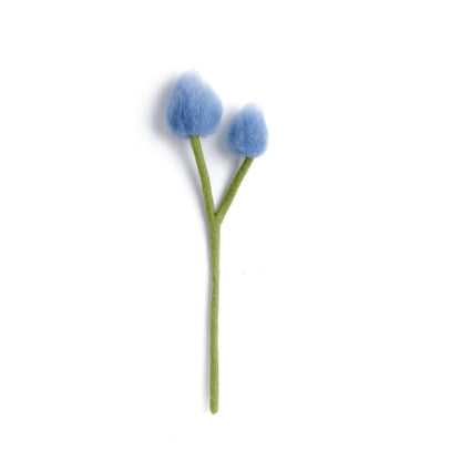 Blue felt bunny tail flowers.