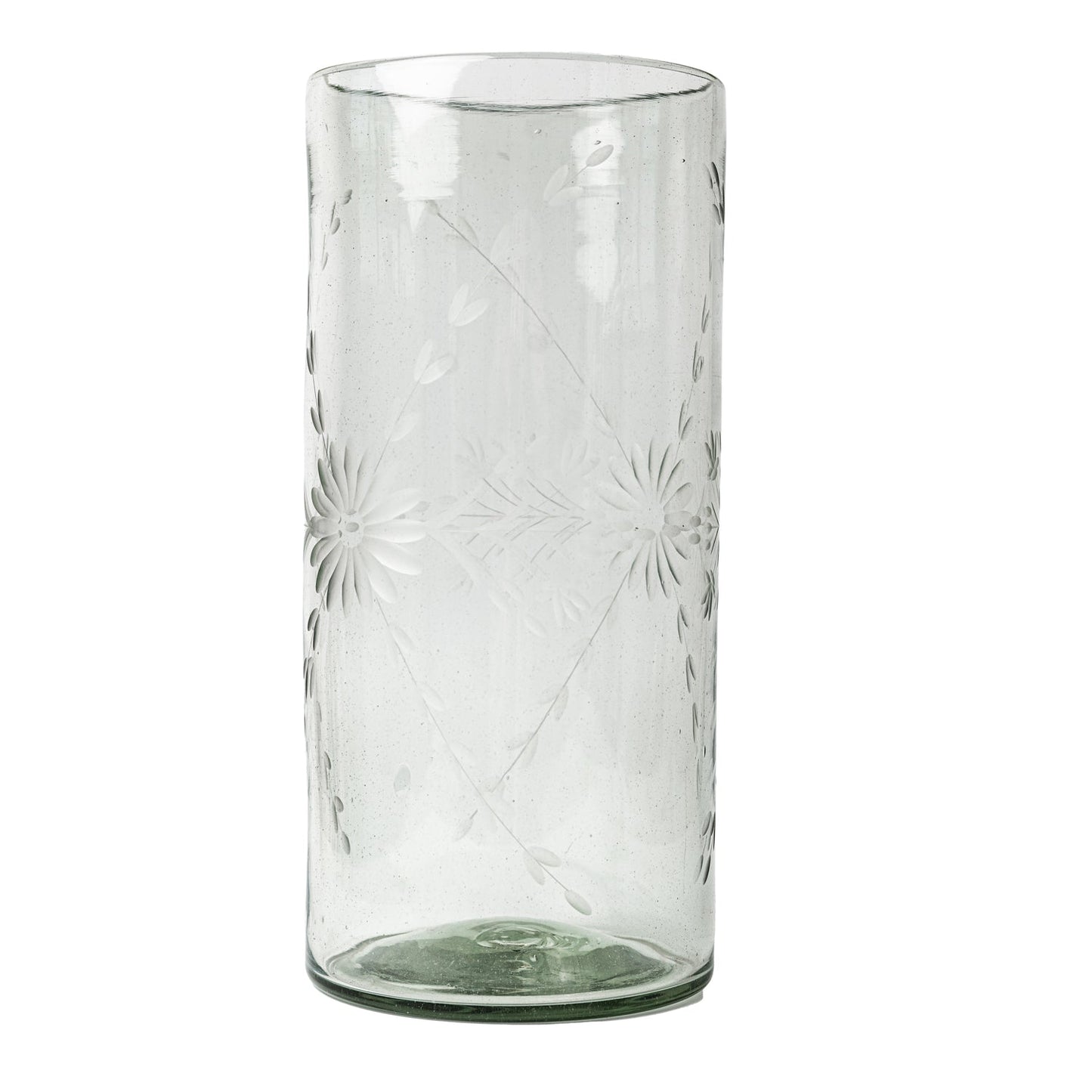 Etched clear glass vase.