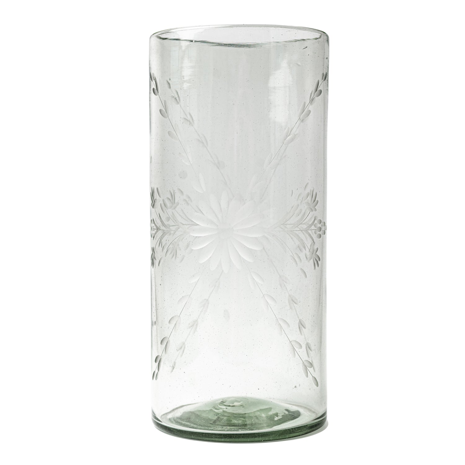 Etched clear glass vase.