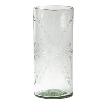 Etched clear glass vase.