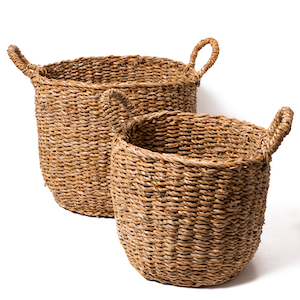 Set of two brown woven baskets.