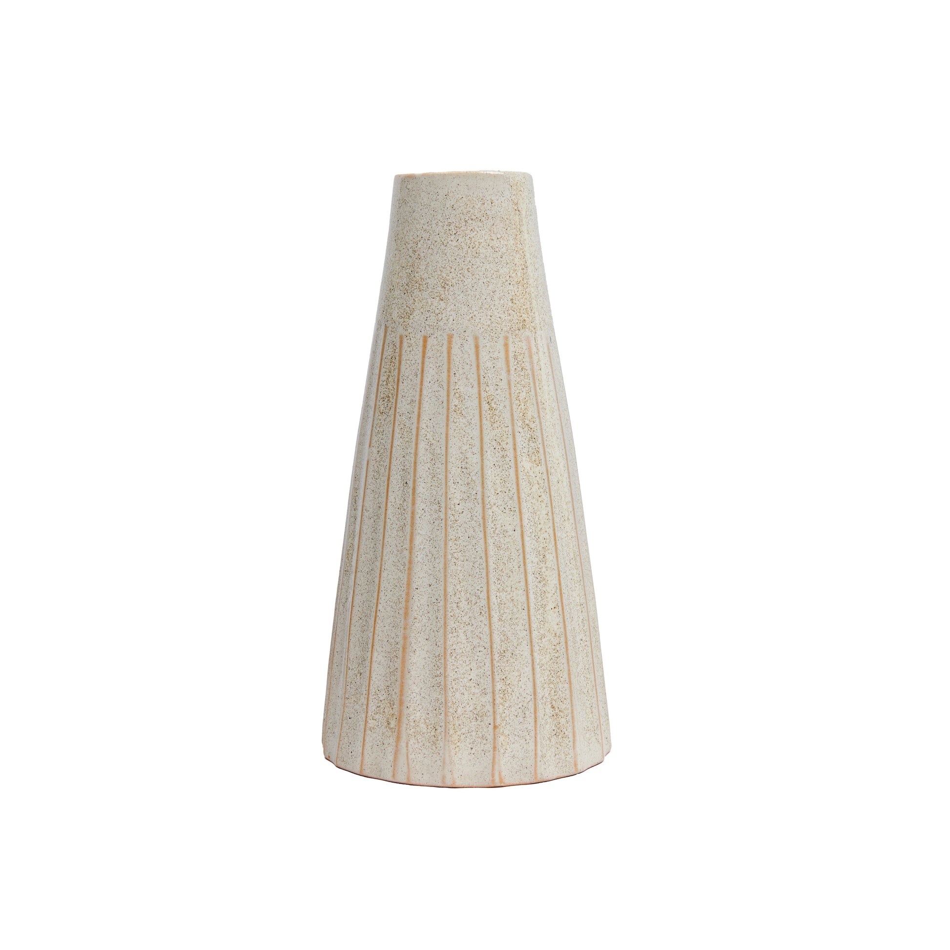 Ceramic tapered vase in white color.
