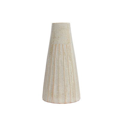 Ceramic tapered vase in white color.