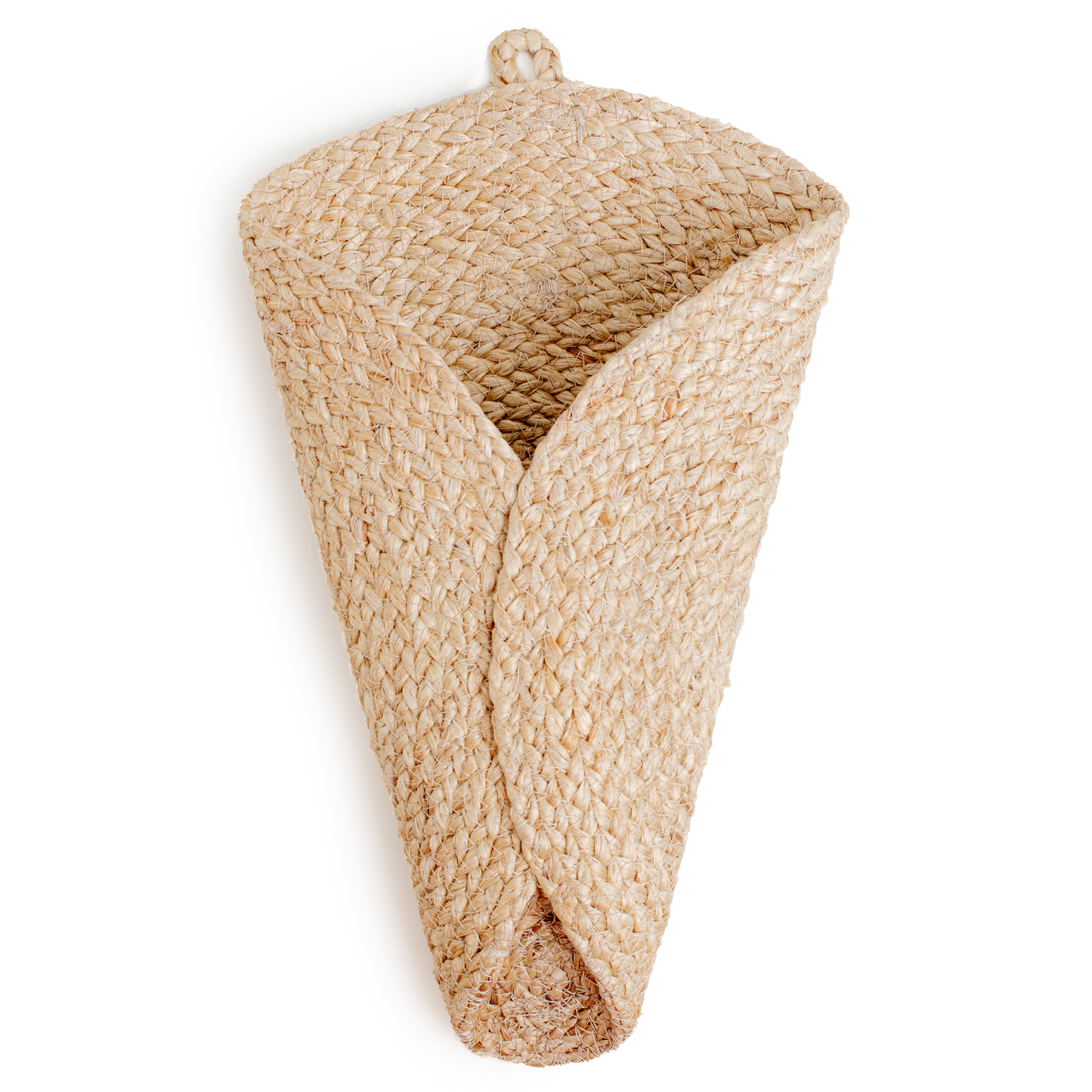 Brown woven wall cone vase.