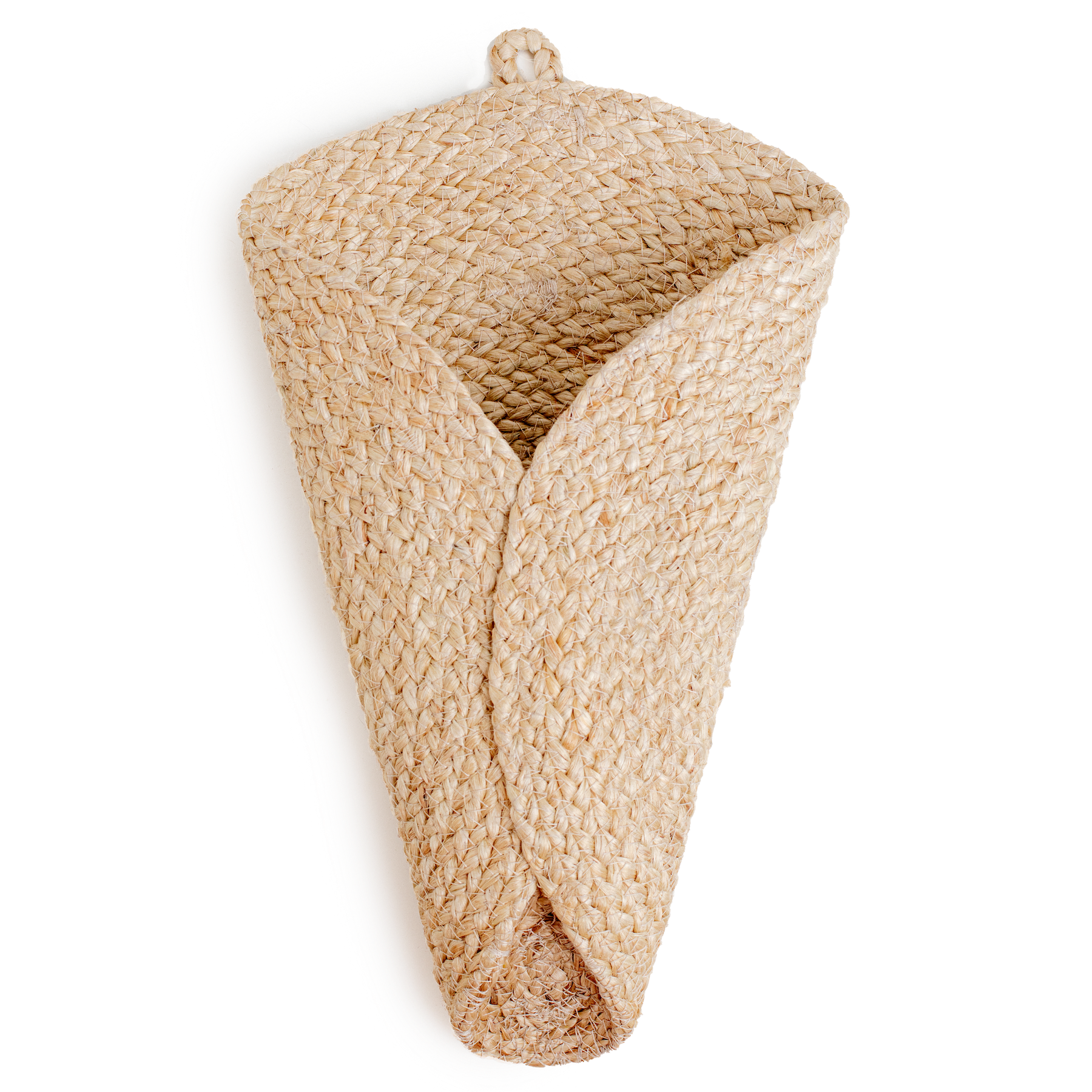 Brown woven wall cone vase.