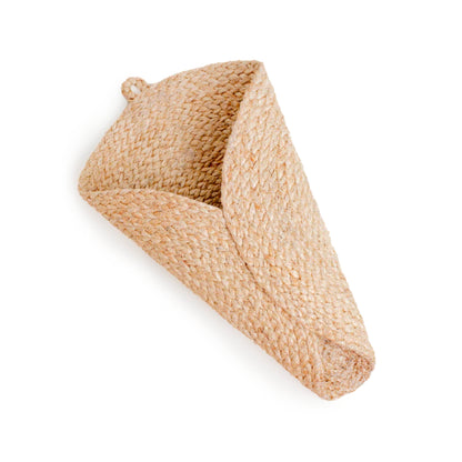 Brown woven wall cone vase tilted to the left.