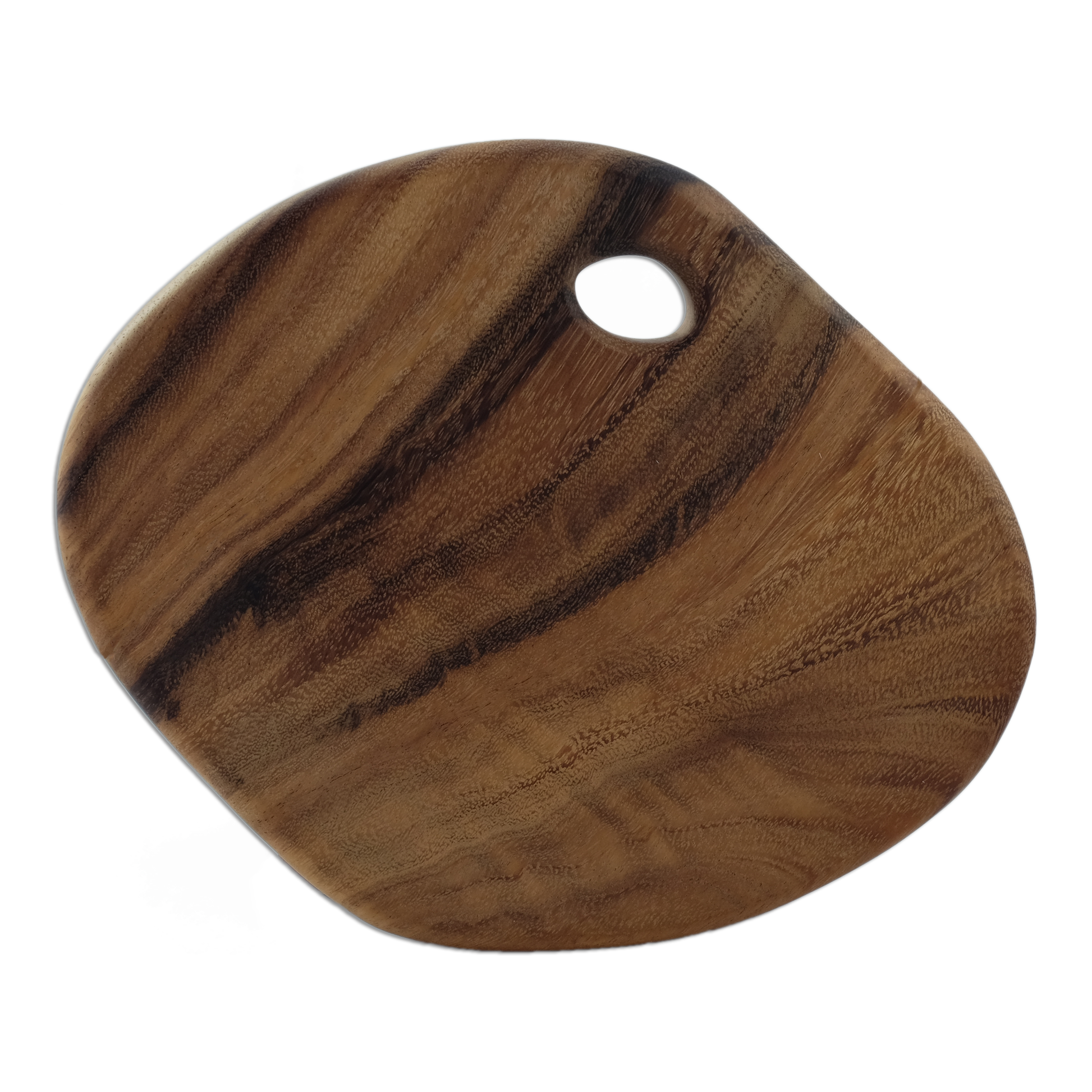 Brown wood round cutting board.