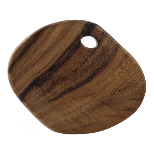 Brown wood round cutting board.