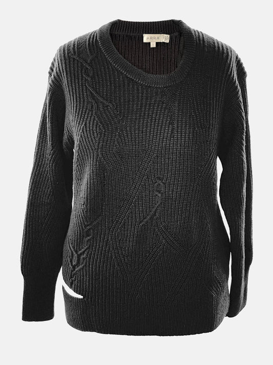 Black asymmetric crewneck sweater.