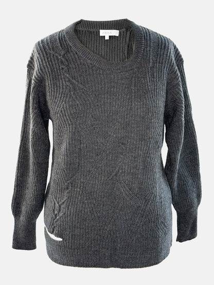 Grey asymmetric crewneck sweater.