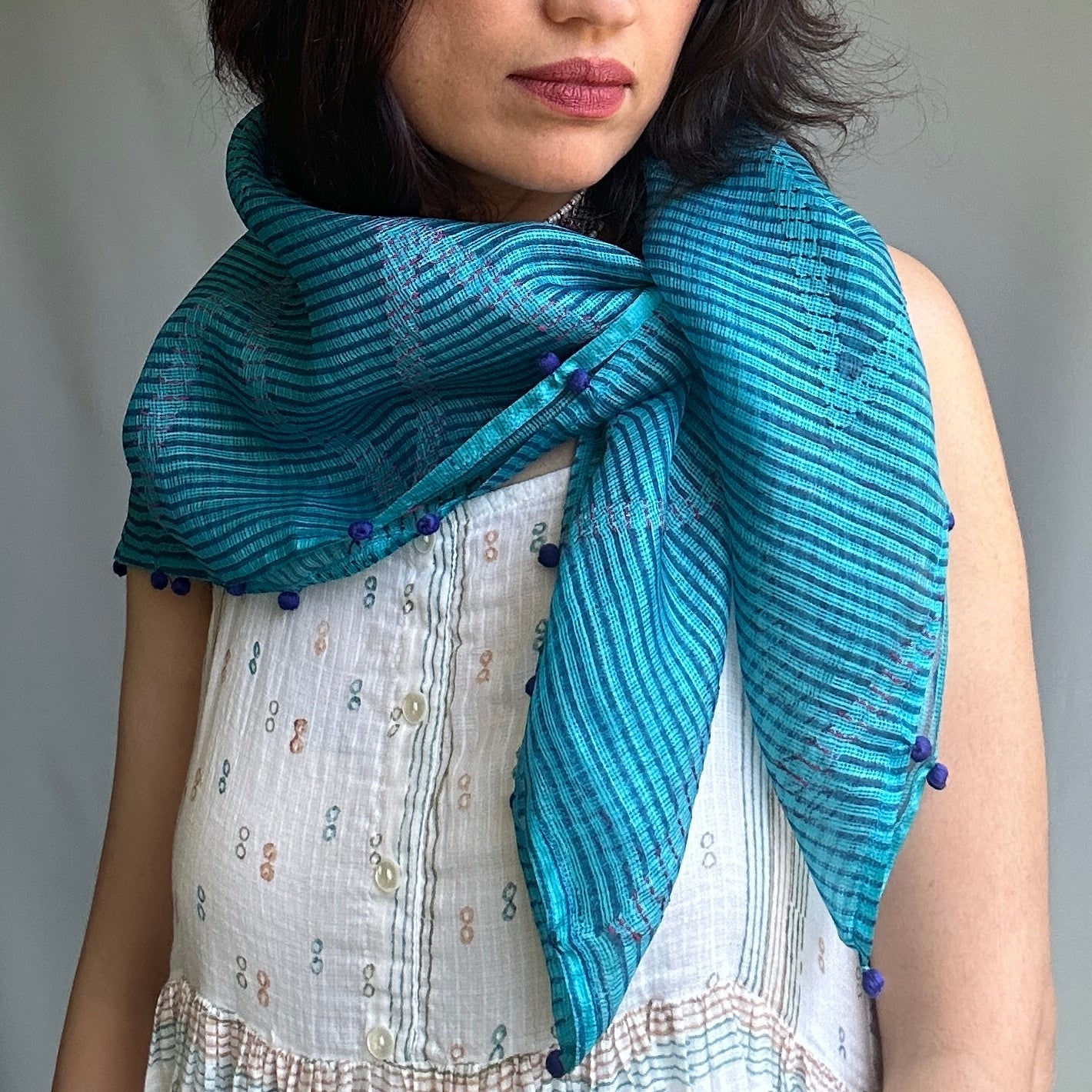 Kota Silk Square Striated Scarf