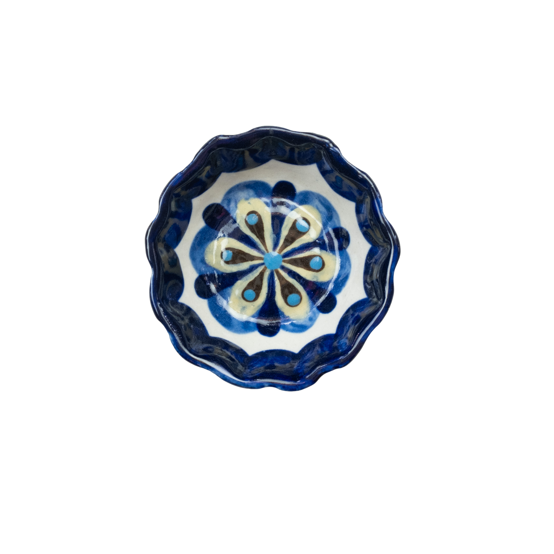Blue and white painted round tapas bowl.
