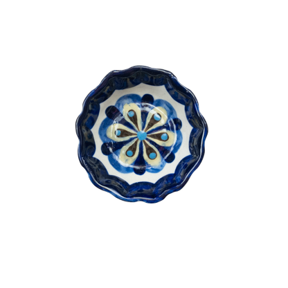 Blue and white painted round tapas bowl.