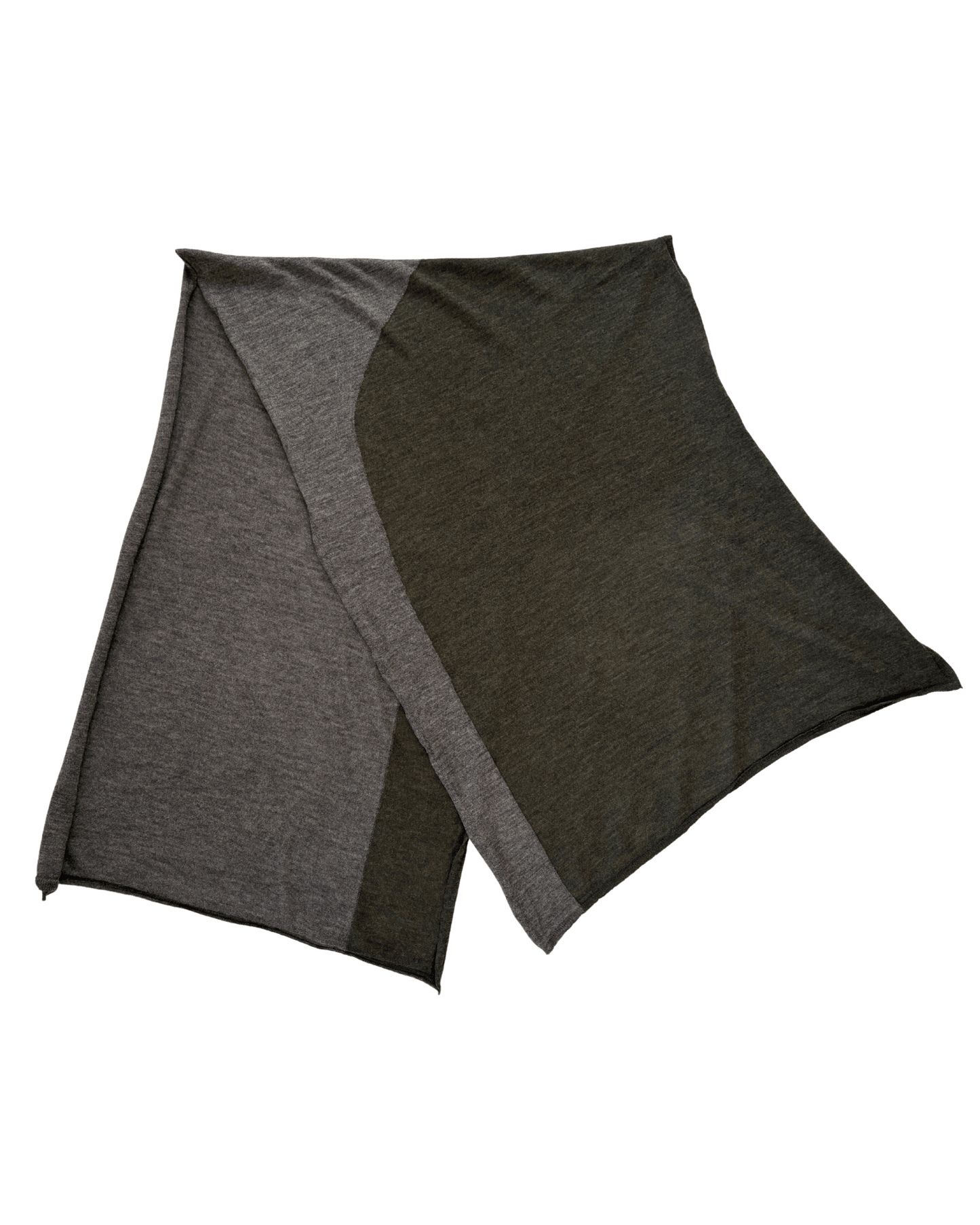 Charcoal/Moss Merino wool Shawl Scarf Flat.