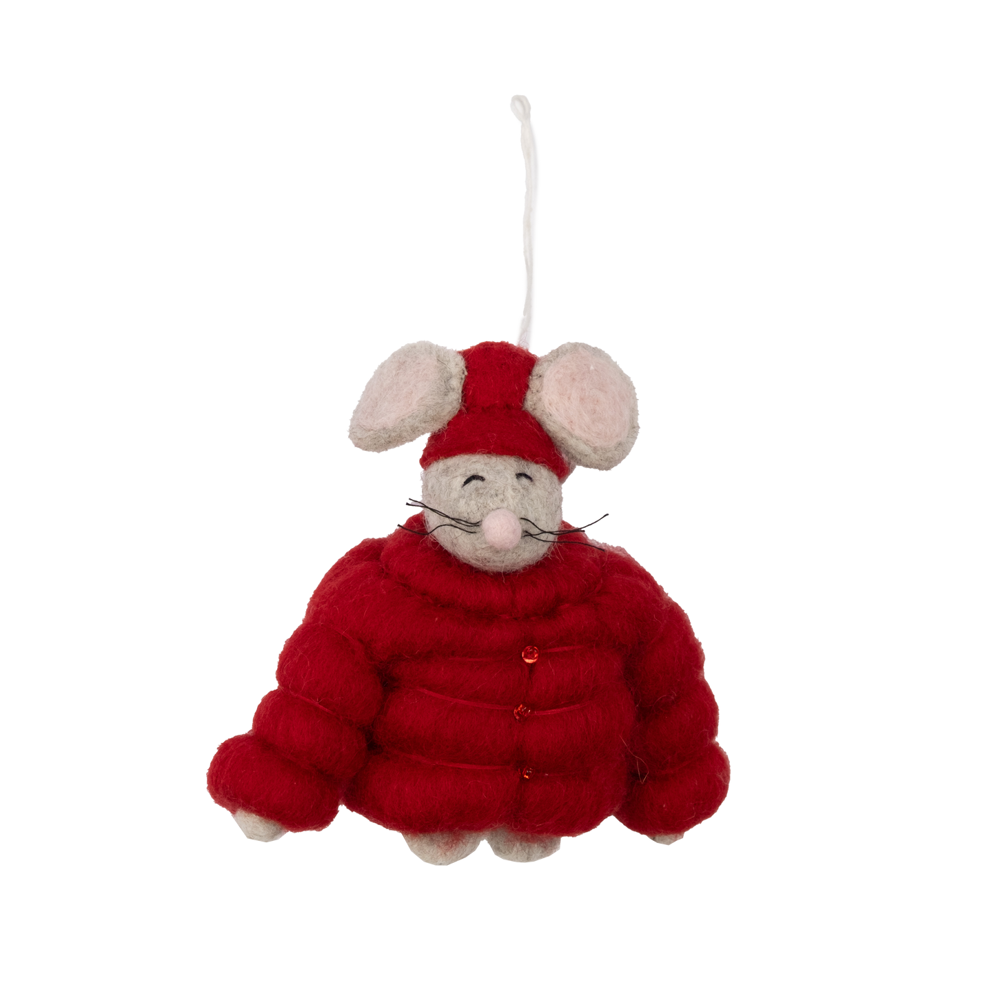 Felt Puffer Coat Santa Hat Mouse Ornament