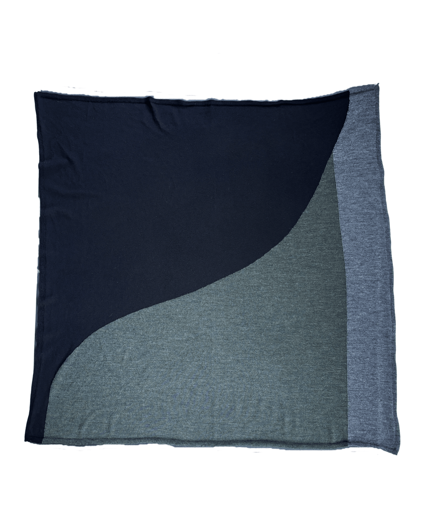 Square Italian Merino color block scarf in black, grey, moss.