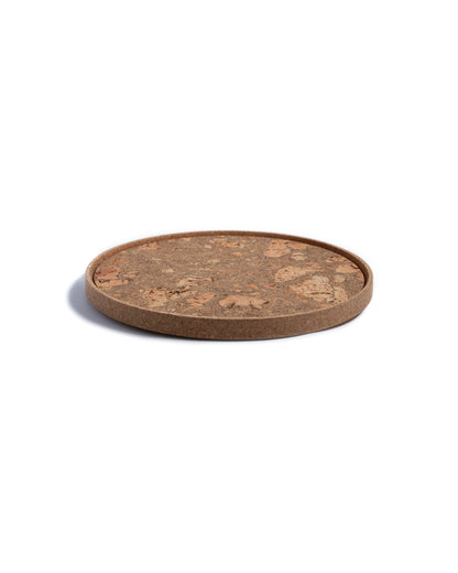 Side view of round cork 16 inch serving tray.