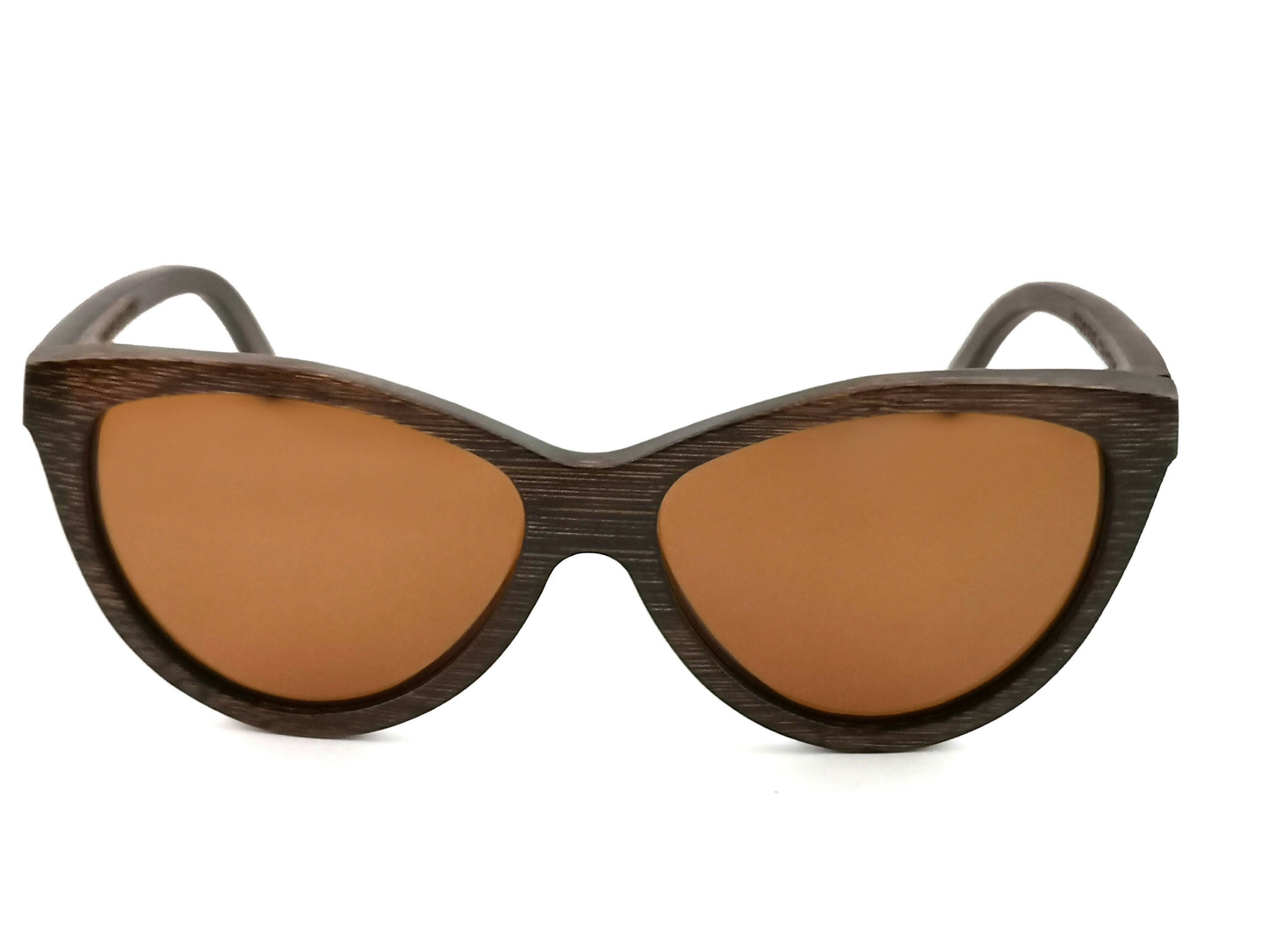 Brown bamboo sunglasses with amber lenses.