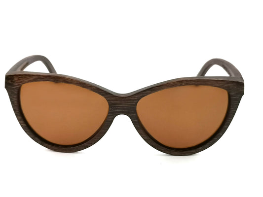 Brown bamboo sunglasses with amber lenses.