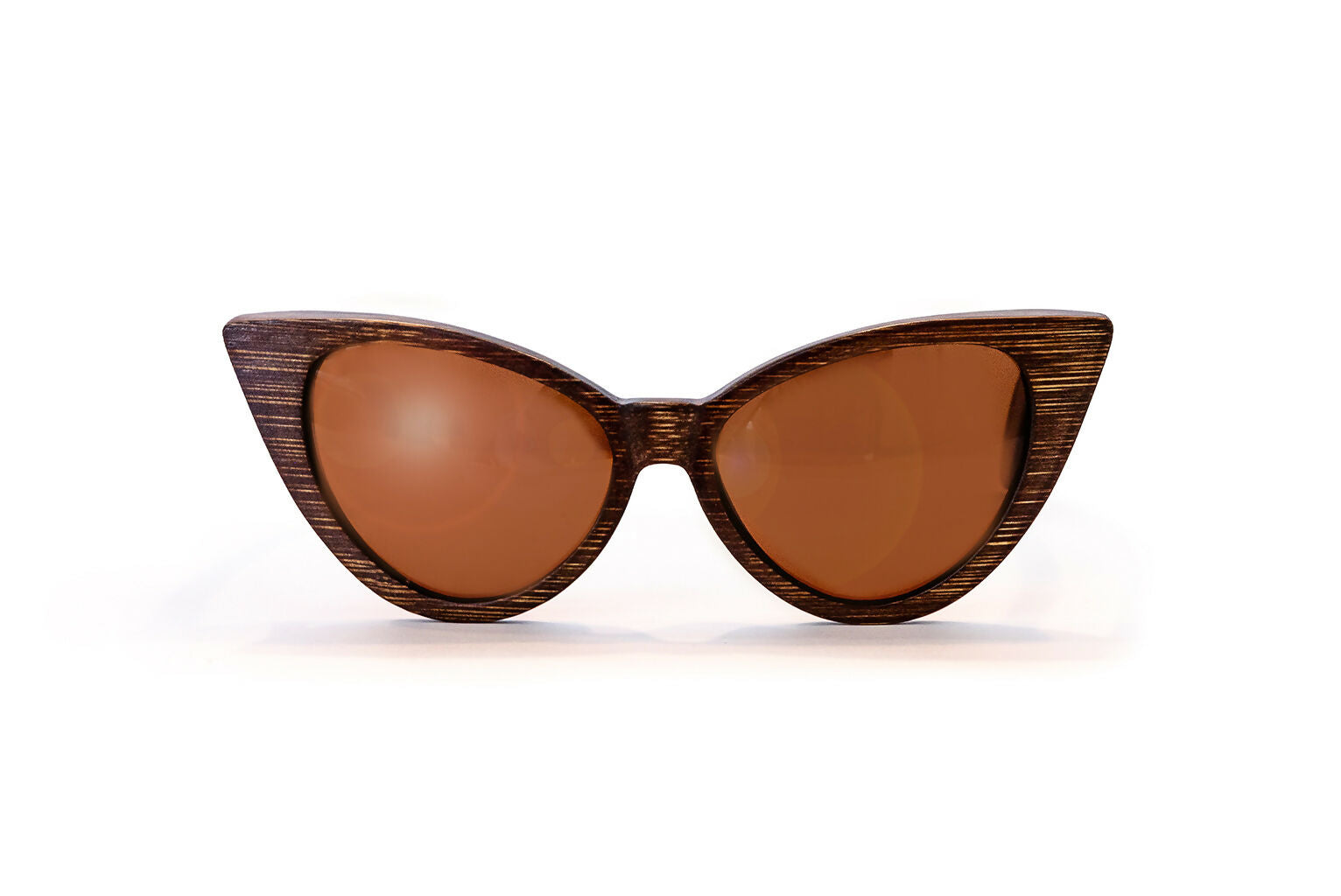 Bamboo frame cat eye sunglasses with dark brown frame and lenses.