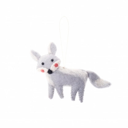 Felted wool ornament of a fox.