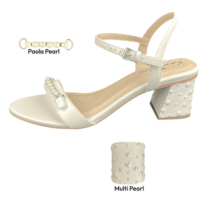 Right  pearl sandal with pearl colored toe strap and heel cover.
