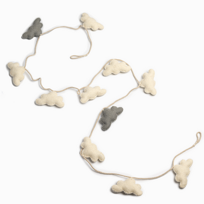 Felt garland of white and grey clouds.