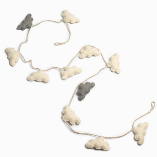 Felt garland of white and grey clouds.