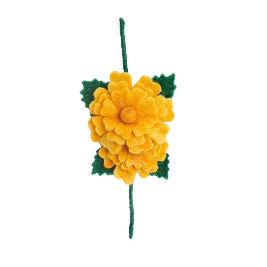 Two yellow marigold flowers with green leaves felt gift topper.