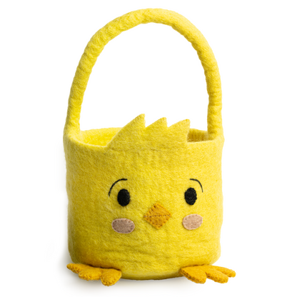 Felt easter basket of a yellow chick.
