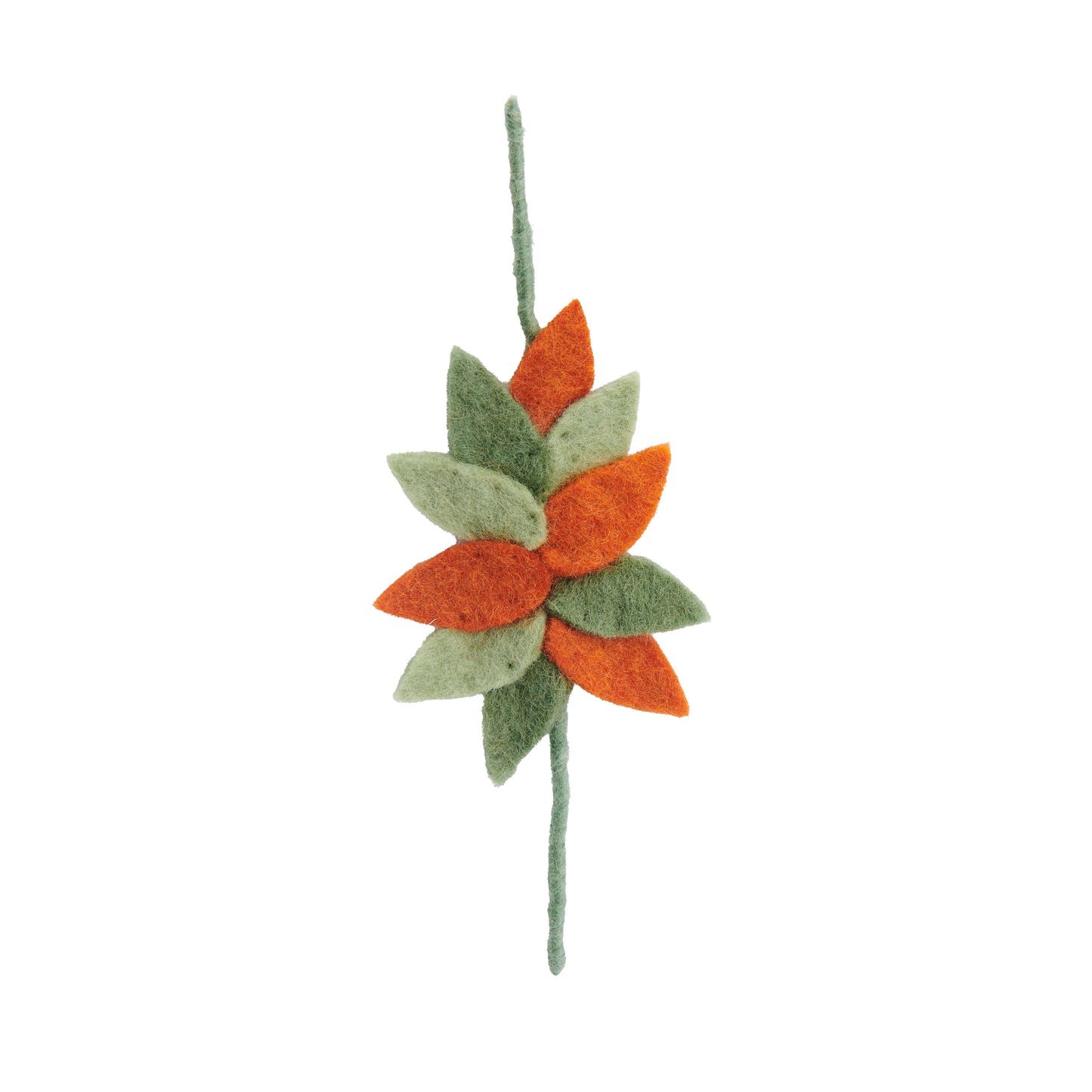 Felt gift topper with fall leaves in dark green, light green, and orange.