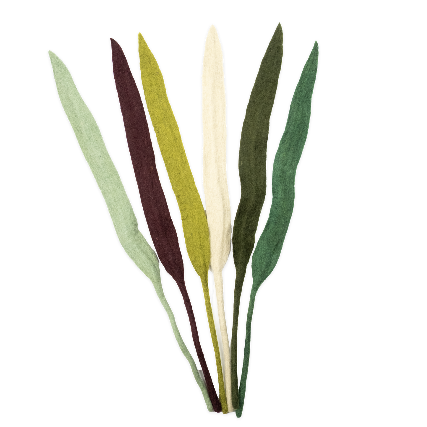 Set of five felt  fair trade leaves in different colors on a white background | Global Goods Partners