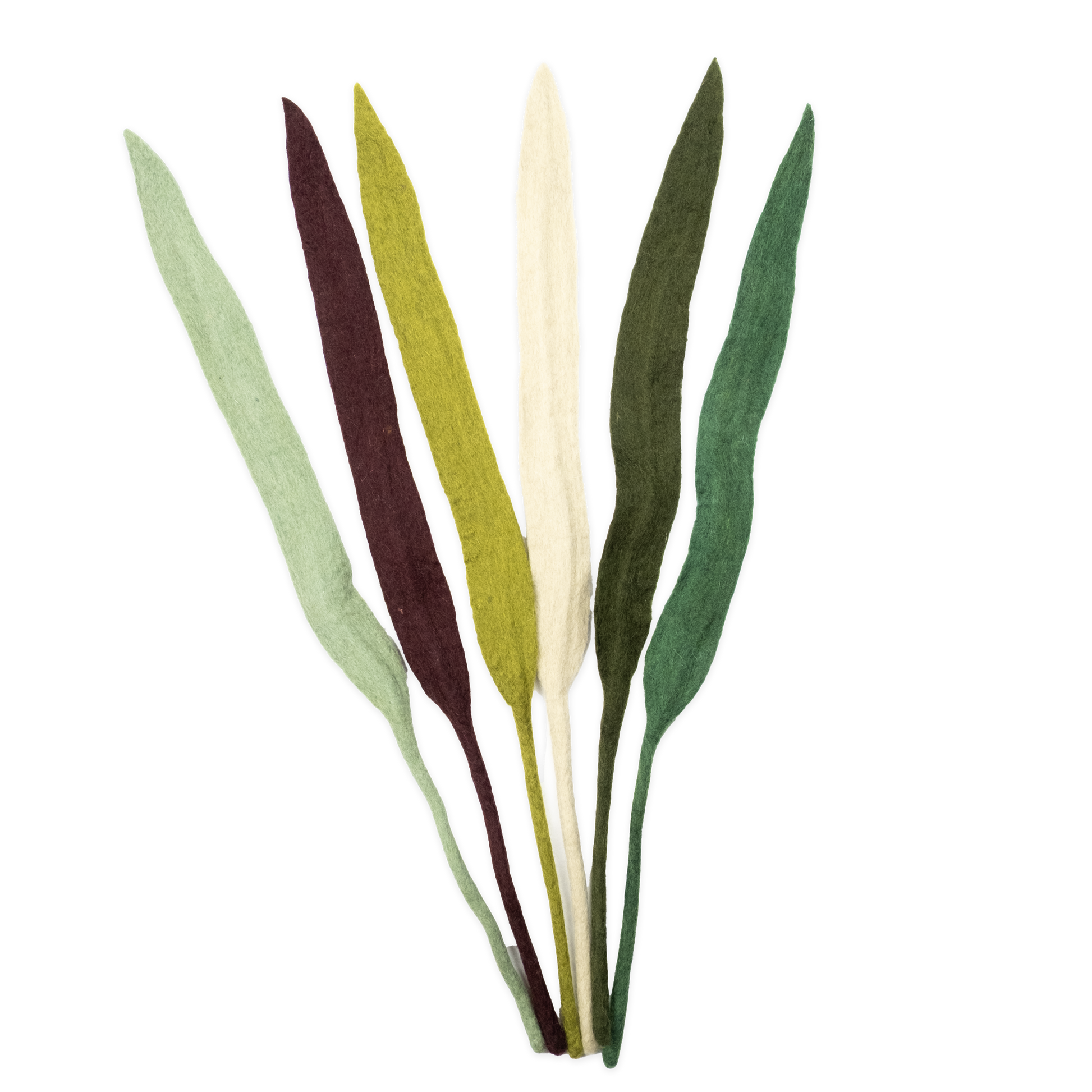 Set of five felt  fair trade leaves in different colors on a white background | Global Goods Partners