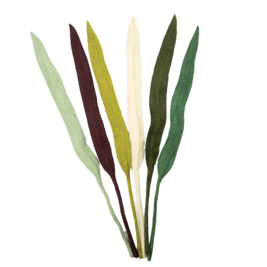 Set of five felt  fair trade leaves in different colors on a white background | Global Goods Partners