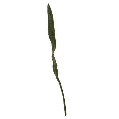 Handmade green felt leaf on a white background.