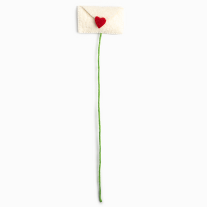 Felt rAccent stem of white envelope with red heart sealing the envelope to add to a felt flower bouquet.