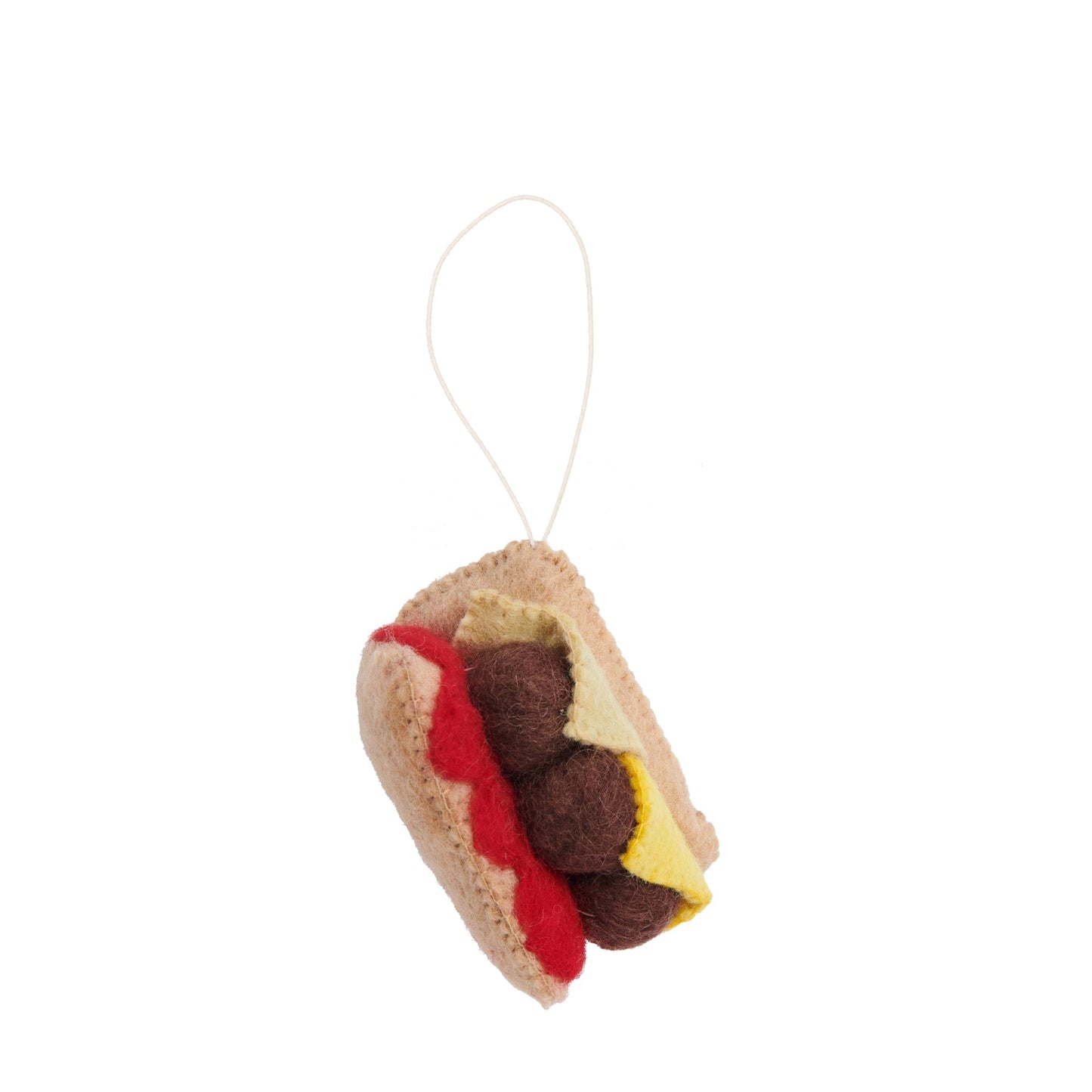 Felt ornament of a meatball sub.