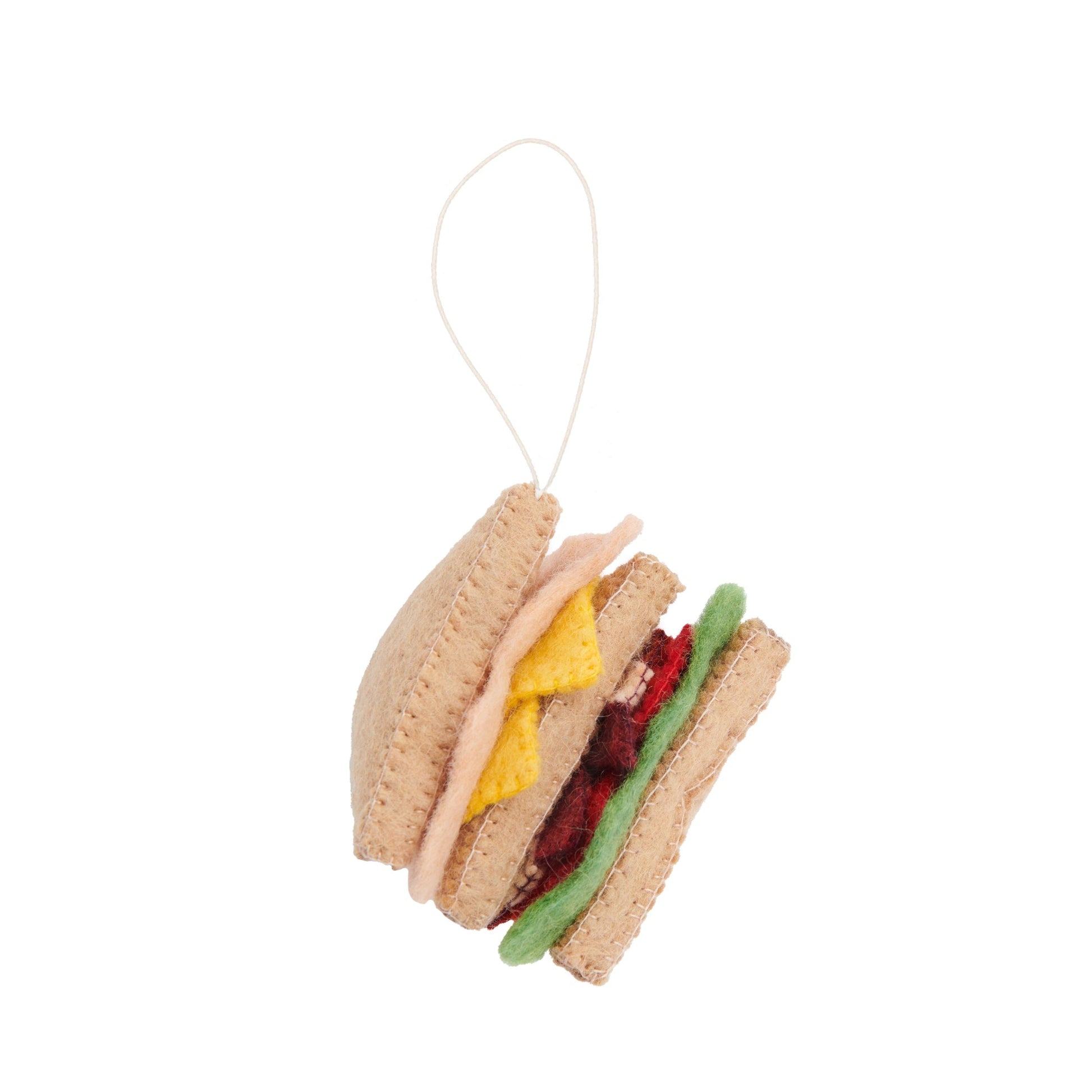 Felt ornament of a turkey club sandwich.
