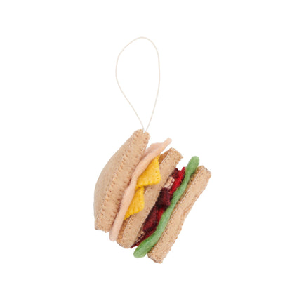 Felt ornament of a turkey club sandwich.