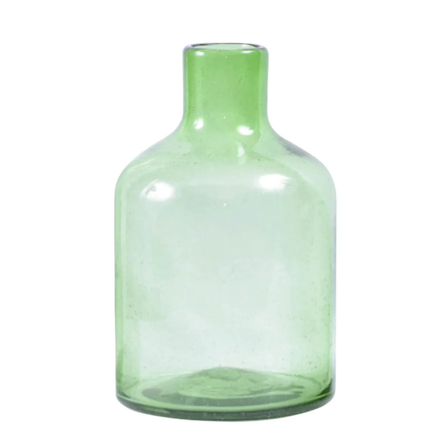 Tall green glass vase.
