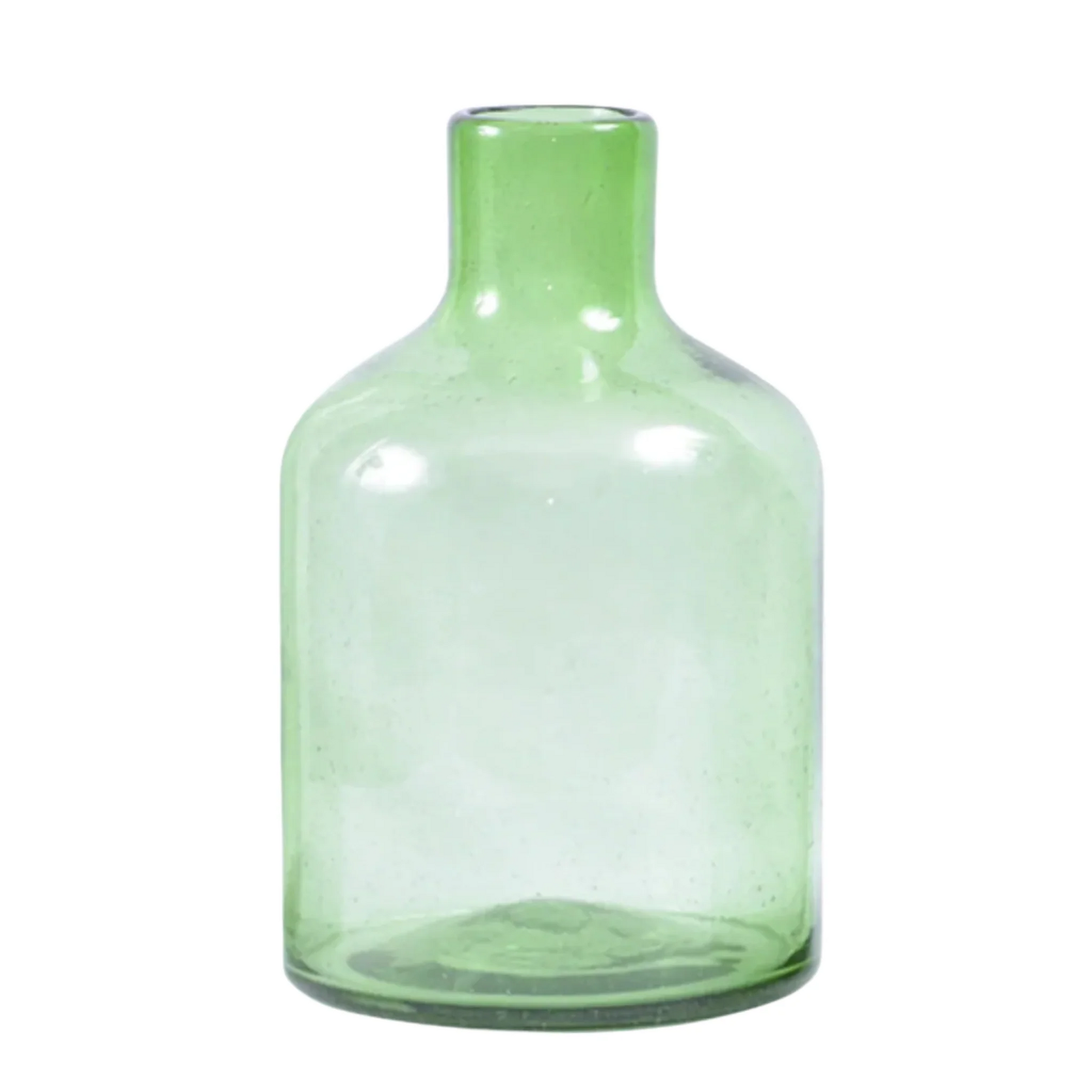 Tall green glass vase.