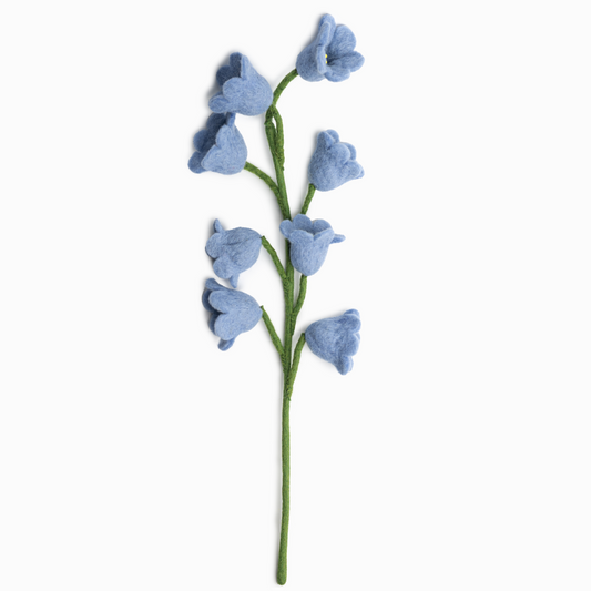 Felted blue lily of the valley flower.
