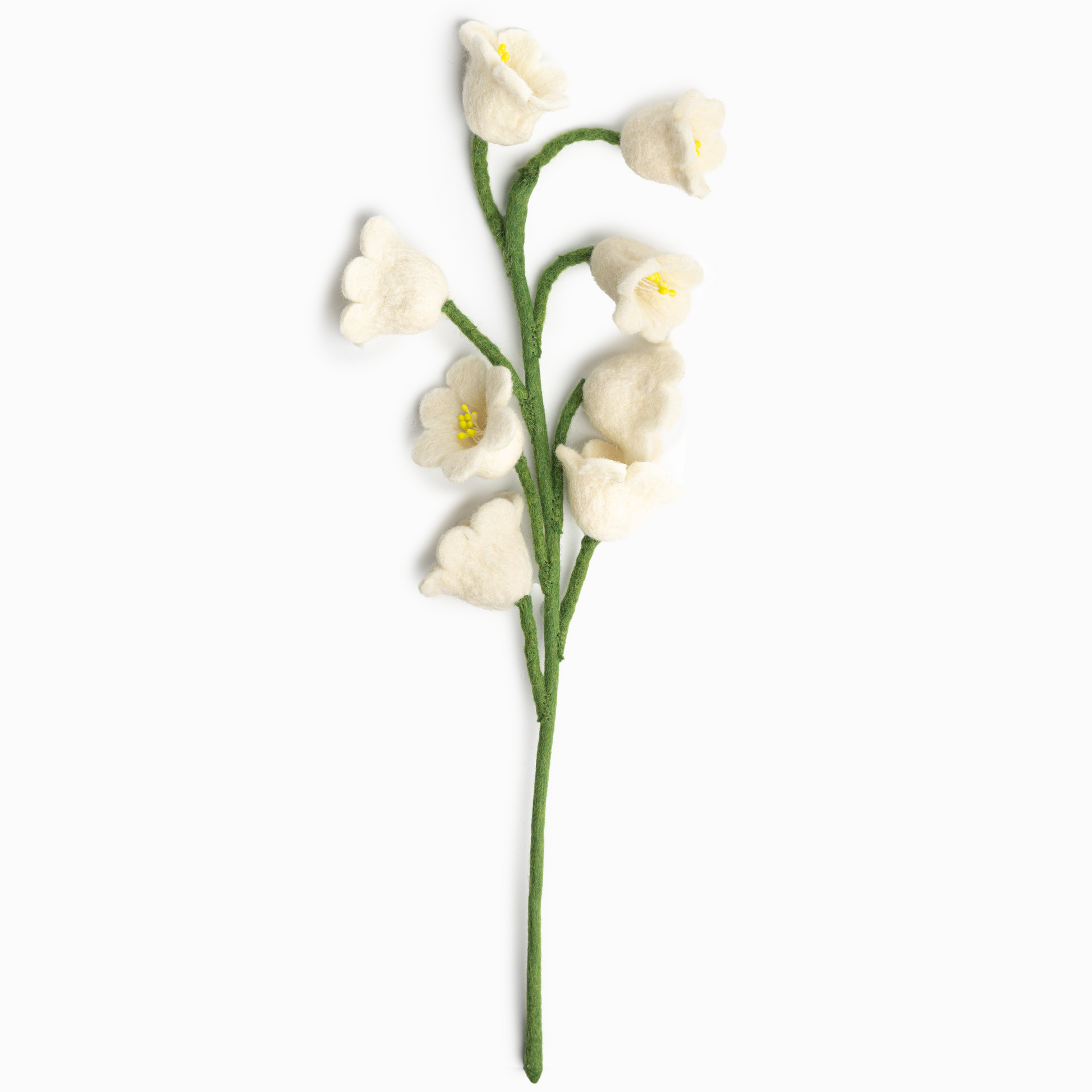 Felted white lily of the valley flower.