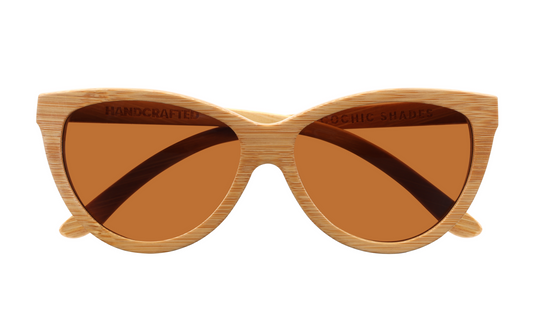 Natural colored bamboo sunglasses with amber lenses.