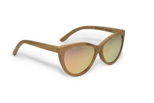 Natural colored bamboo sunglasses with rose gold mirrored lenses.